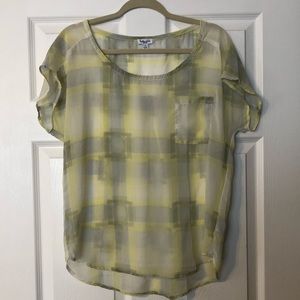 SPLENDID - Sheer Yellow and Grey Checkered Top
